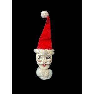 Vtg. Kitschy Santa Claus Face Pin Red Velvet Hat White Fur Christmas 4" Brooch